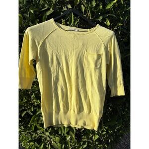 Teaspoon Womens Pastel Yellow Crew Neck 3/4 Sleeve Knit Sweater with Pocket